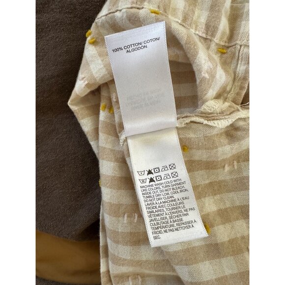 Lucky Brand Beige Gingham Cotton Peasant Top M Short Sleeves 100% Cotton - Picture 4 of 7